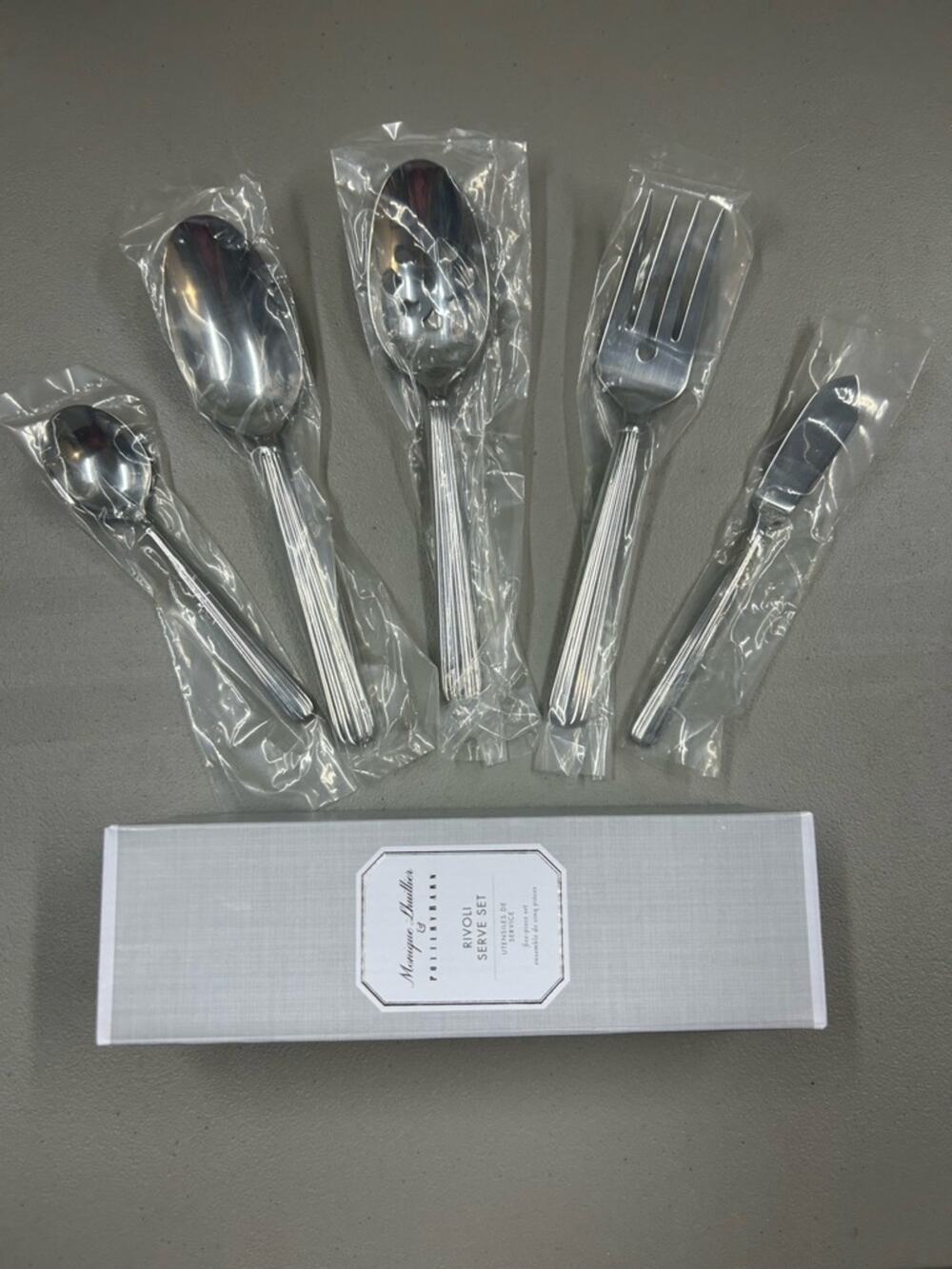 Monique Lhuillier x Pottery Barn Rivoli Serve Set 5 Pc Spoon Fork Silverware NEW